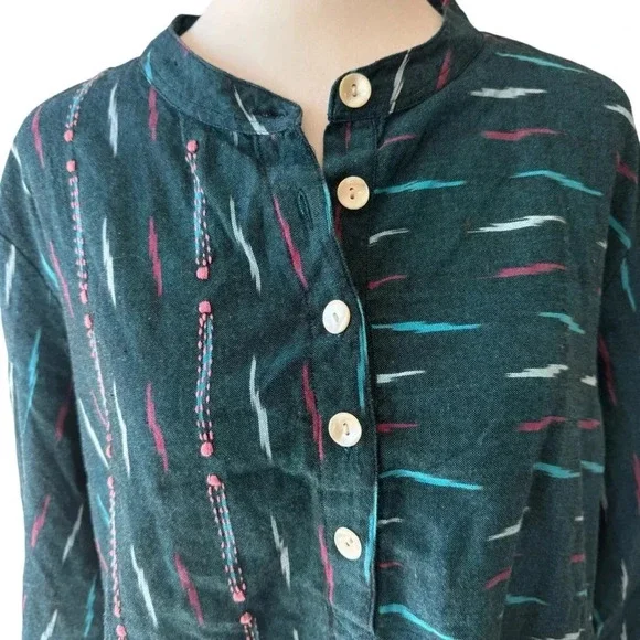 Market Place Handwork Of India Blue Cotton 3/4 Length Sleeve Tunic Size 1W - Picture 4 of 10